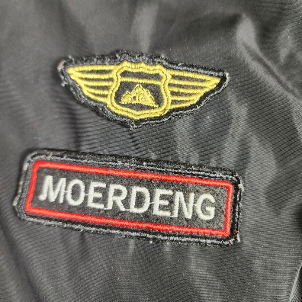 Kids MOERDENG‎ Black Hooded Parka Jacket Patches and Faux Fur Trim Size 10-12